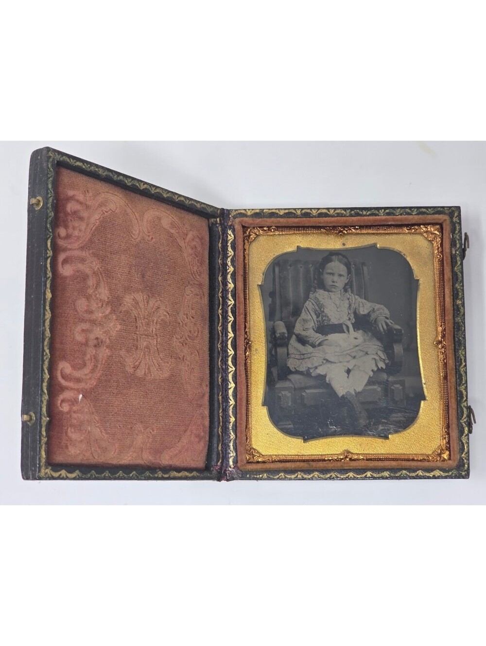 Victorian Daguerreotype Photo Young Girl Ornate Embossed Case 4 Inch Size